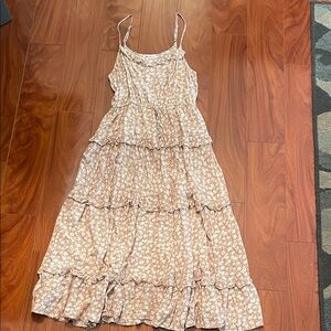 Tan Floral Tiered Maxi Dress